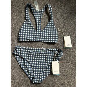 Carve Designs Gingham Bikini Set Compression UPF50+ Blue White M/S NWT